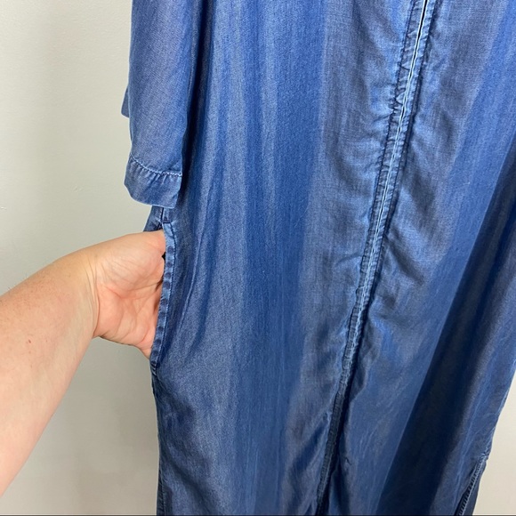 Aztec Chambray Zip Front Embroidered Maxi Dress House Lounger Dress Size M - Picture 4 of 12